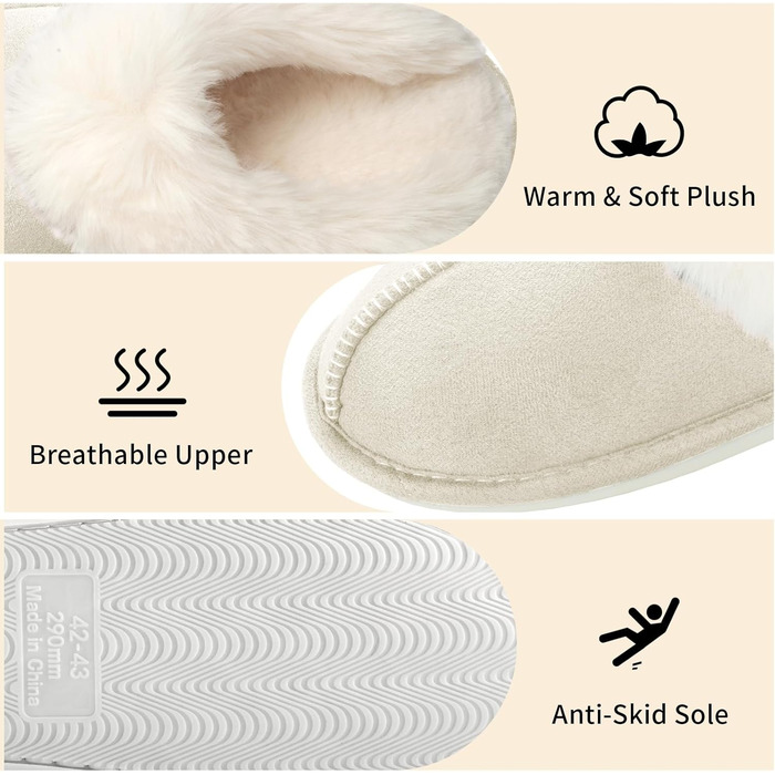 Домашні тапочки жіночі чоловічі зимові, плюшеві, теплі, з підкладкою, зручні, антиковзні, бежеві, 40/41 EU