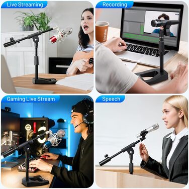 Настільний мікрофонний тримач CAHAYA 3 в 1: Регульований тримач з поворотним кріпленням 180° та кліпсою для мікрофона, підходить для конференцій, ігор та стрімінгу, CY0360 (A-подібна основа)