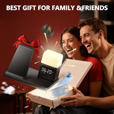 Багатофункціональна зарядка 6 в 1 з індуктивним бездротовим зарядним пристроєм, будильником та нічником, сумісна з Samsung Galaxy S25/24/Galaxy Buds3/Galaxy Watch, iPhone 16/15/AirPods4/3, жовта