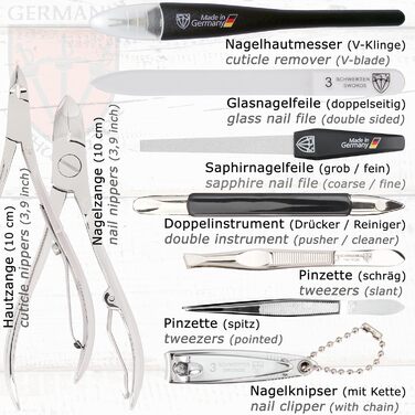 Набір для манікюру DREI SCHWERTER 'Fano' - 11 предметів (ніж для нігтів, щипчики, ножиці) у стабільному етою - колір коньяк/штучний шовк