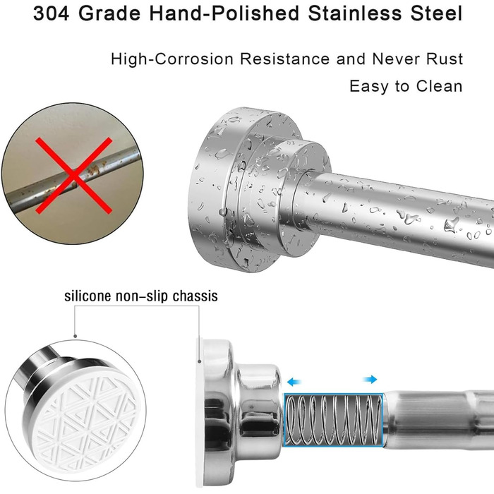 Труба для шторки у ванну/душ, телескопічна, без свердління, 60-290 см (срібляста)