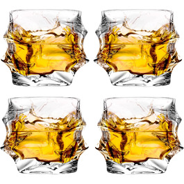 GLASKEY Crystal Whiskey Glasses Set of 4 - 350ml Lead-Free Crystal Glasses for Whiskey, Rum, Vodka, Scotch, Gin, Cognac, Water - Dishwasher Safe