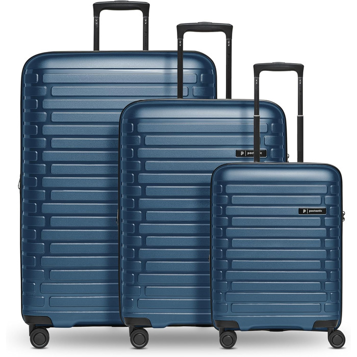 Чохол-валіза на колесах | Розширюваний середній валіза 45 x 25 x 66 см, 67-75 літрів | з поліпропілену, 4 подвійні колеса, TSA-замок (Колекція 04) | Колір: Navy Blue Metallic, Набір валіз (3 шт.)