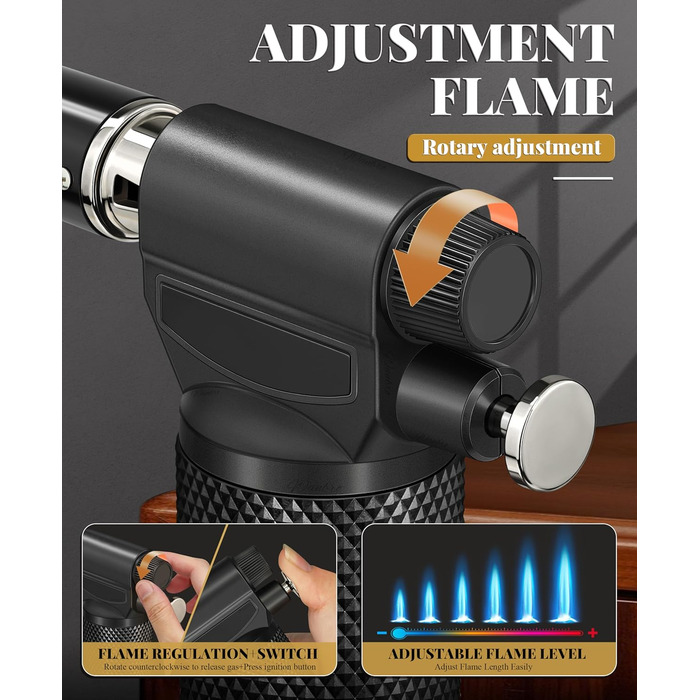 Газовий запальник для кухні з регульованим полум'ям Jet, одноручний, для приготування їжі, грилю, паяння (без газу), Zq1-bk