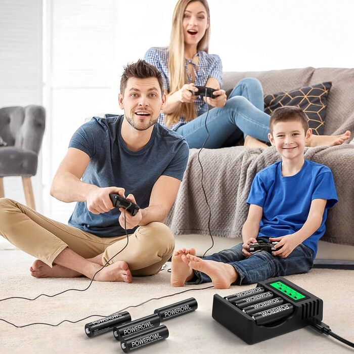 Акумулятори AA Powerowl 2800mAh NI-MH, 8 шт. з інтелектуальною зарядкою USB, 4 слоти, незалежні слоти