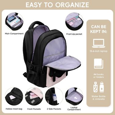 Шкільний рюкзак для дівчаток-підлітків, 2025, великий, для гімназії, старшої школи, 30L (чорний)