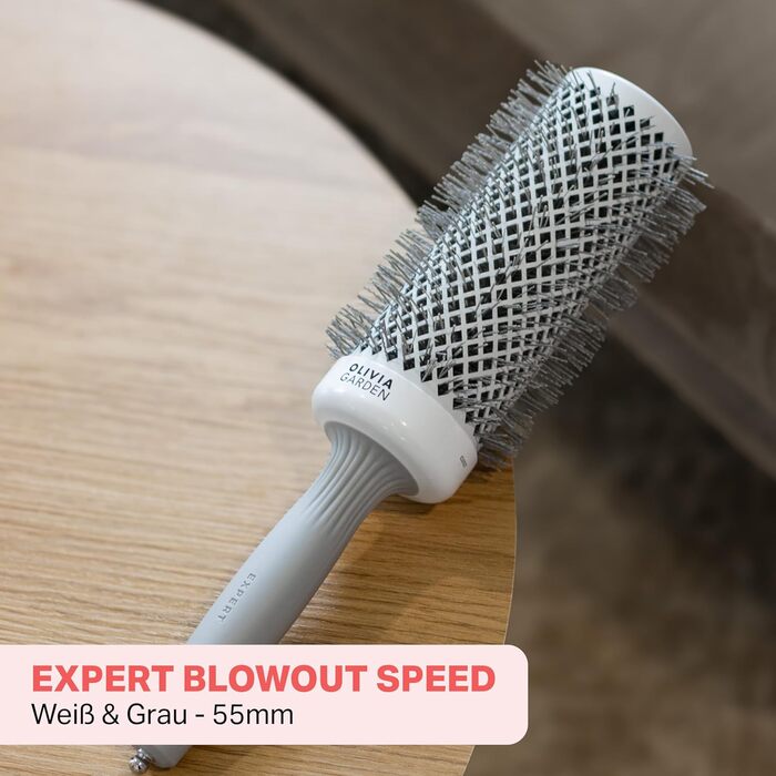 Кругла щітка Olivia Garden Expert Blowout Speed з керамічним покриттям, 55 мм, білий та сірий