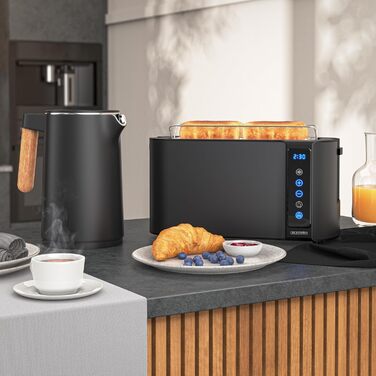 Електричний чайник Arendo з регулюванням температури, 1.5 л, нержавіюча сталь, подвійні стінки, BPA Free, функція підтримки тепла, Cool Touch, чорний матовий (Set 2)