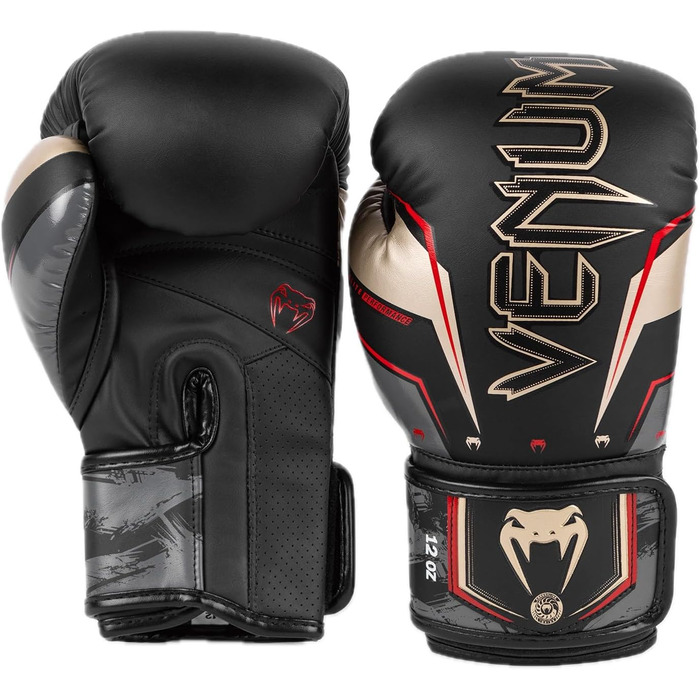 Боксерські рукавички Venum Elite Evo (Чорний, Золотий, Червоний, 12 Oz)