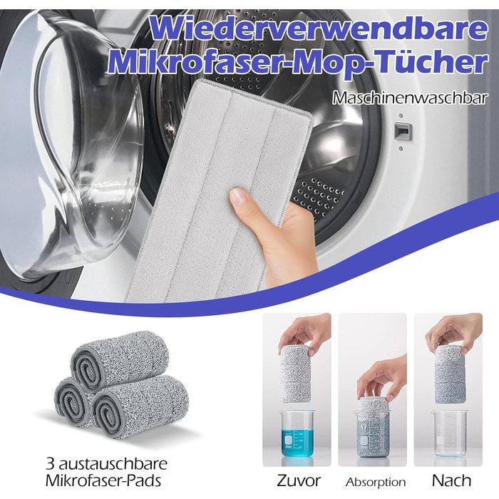 Набір для миття підлоги з відром, вичавлювач для швабри, 2 в 1, швабра-моп з регульованою ручкою з нержавіючої сталі та 6 мікрофібрових насадок, підходить для плитки та ламінату (швабра з відром: блакитний + синій)