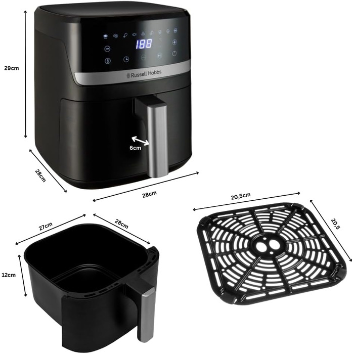 Фритюрниця Russell Hobbs Rapid AirFryer XL 5.5 л SatisFry – без олії, 9 програм, TouchScreen, чорний/сріблястий