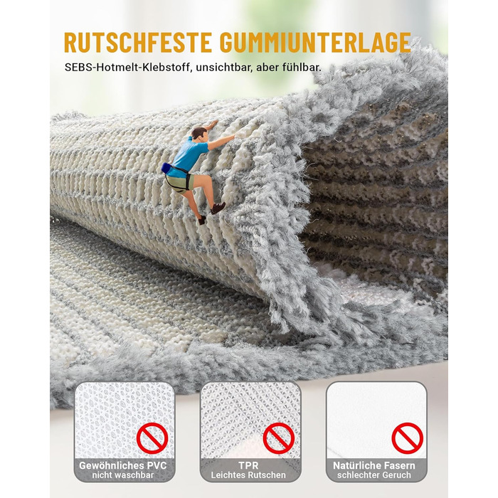 Boho Bathroom Rug Set - Non-Slip Bath Mats (2-Piece) - Washable Shower Rugs for Bathroom, Bedroom, Living Room - 51x120cm + 41x61cm (Gray & White)