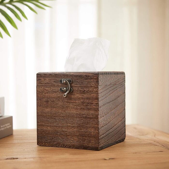 SINOBEST Wooden Tissue Box, Decorative, Square, Napkin Holder for Bathroom and Home Decor
