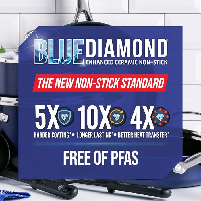 Набір сковорідок Blue Diamond Cookware Diamant, 2 шт. (24 см та 28 см), керамічне антипригарне покриття, без PFAS, для всіх плит (включно з індукцією), можна мити в посудомийній машині, термостійкий