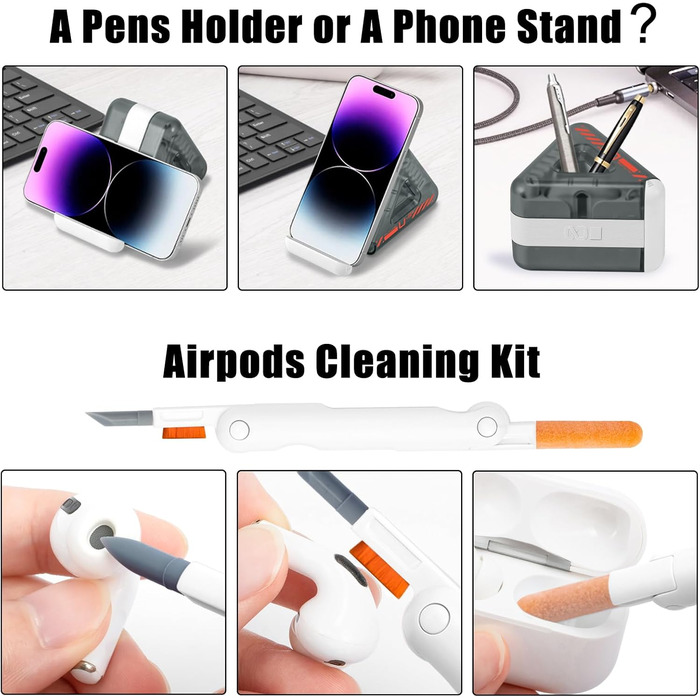 Набір для чищення клавіатури та гаджетів: щітки, інструменти для чищення, підставка для телефону та планшета