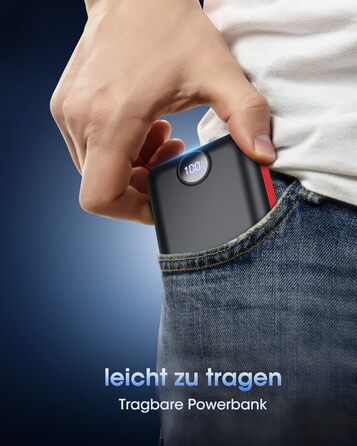 Power Bank 50000mAh з LED дисплеєм: Швидка зарядка 22.5W, 3 виходи USB-C, 2 входи, сумісний з iPhone, iPad, Android, червоний (XX-Large)