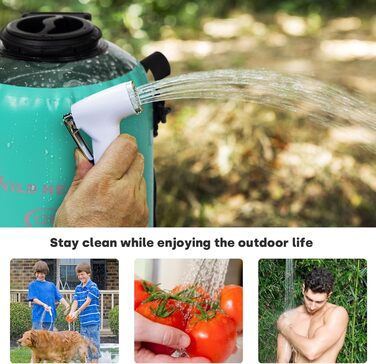 WILD HEAT Camping Shower 12L Portable Shower for Camping with Foot Pump and Shower Bag Backpack for Camping (12L, Turquoise)