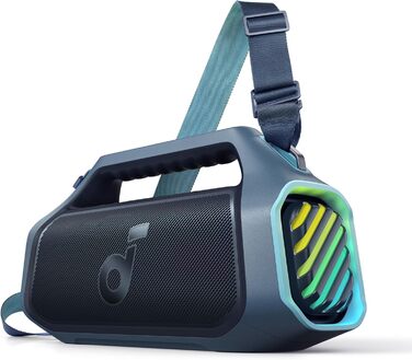 Soundcore Boom 2 Plus: Портативна Bluetooth колонка, 140W, IPX7, RGB, Power Bank, BT 5.3, для кемпінгу (блакитна)
