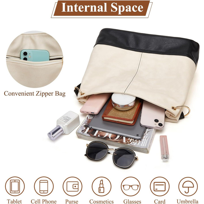 Сумка жіноча Shopper Grande елегантна бежева з PU-шкіри через плече та на блискавці, з кишенею