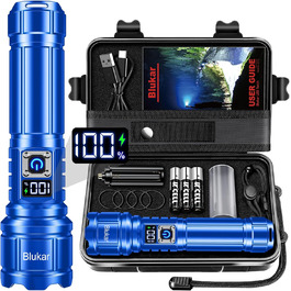 Ліхтар LED Blukar, перезарядна, надяскравий, з функцією зуму, 5 режимів, водонепроникний IP67, для кемпінгу та активного відпочинку (блакитний)