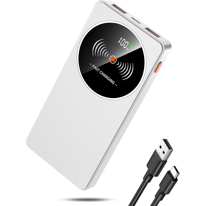 Портативний зарядний пристрій Power Bank Klein 10000mAh з USB-C, 3 порти, сумісний з iPhone 17/16/15/14/13 Pro Max Plus Mini та Android (білий)