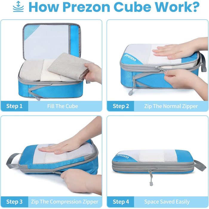 Набір компресійних органайзерів для валізи 6 шт, прозорий, легкий, з міцного катіонного матеріалу, синій