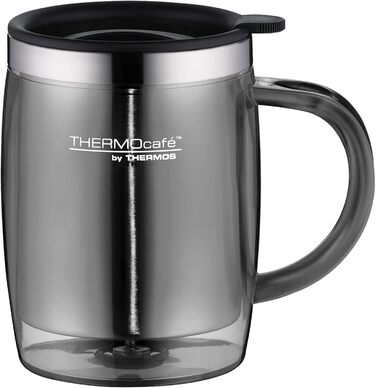 Термокружка THERMOcafé TC Desktop Cup фіолетова 0,35л, з нержавіючої сталі та пластику, з кришкою, герметична, для офісу, кемпінгу, під кавомашину (сіра)