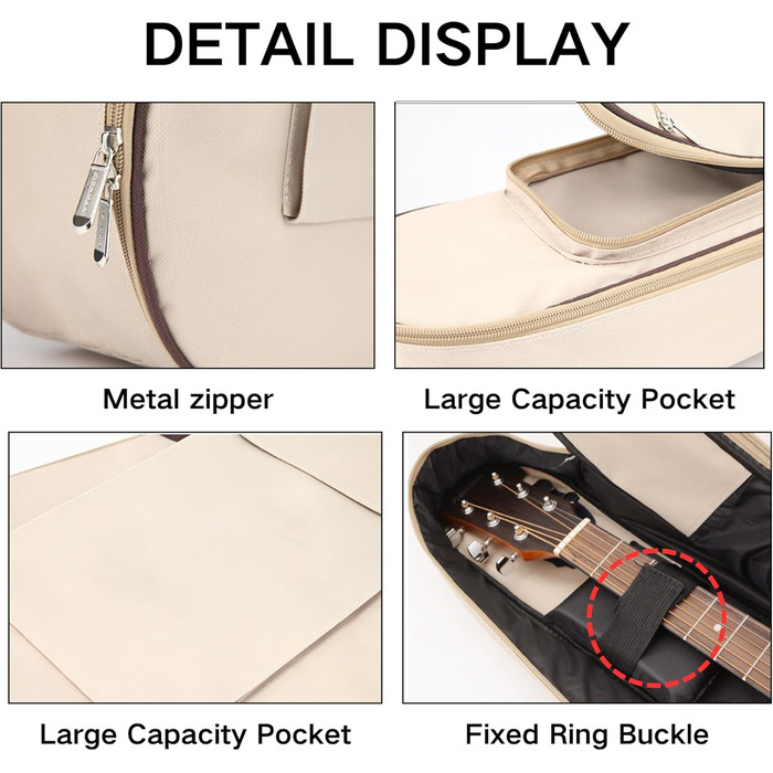 Водонепроникний кейс для гітари SUQ Oxford, 40/41 дюймів, з принтом музичних нот, нейлон, Gigbag, для електро-, акустичної та концертної гітари, ударостійкий, 8 мм підкладка, водонепроникний (бежевий)