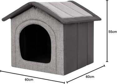 Будинок для собак та котів середнього розміру - знімний дах, для дому - сірий з графітом, 60 x 55 x 60 см [R4 / XL]