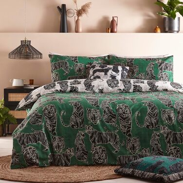 Комплект постільної білизи furn. Witchy Vibes для ліжка Super-King-Size, колір іржаво-помаранчевий (230x220 см), принт Дика кішка, джунглі