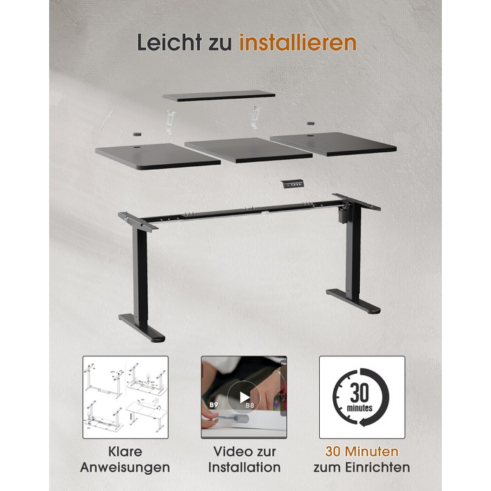 Adjustable Height Standing Desk with Monitor Stand - Electric Ergonomic Desk, 120x60cm & 180x80cm White/Black