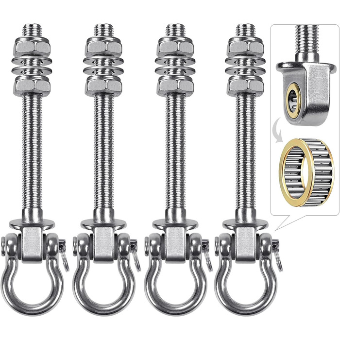 Dolibest 4 Pack Swivel Hangers for Wooden Beams, Hammock Attachment M10 Heavy-Duty Hanging Chair Suspension Concrete Ceiling 175mm Stainless Steel Swivel Punching Bag Deck Bracket Eye Bolts for Screwing, Up to 680kg