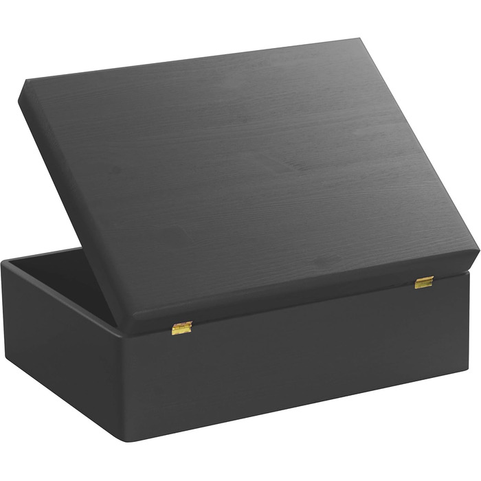 Large Wooden Box with Lid - All-Purpose Wooden Box - Storage Box | Toy Chest - Gift Packaging | Decorative Box for Crafts FSC® (approx. 40 x 30 x 14 cm | L, Black)