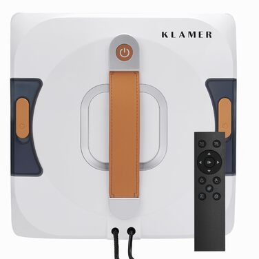Робот для миття вікон KLAMER 3500 Pa: автоматичний очищувач з резервуаром для води 100 мл, режим вологого очищення, виявлення країв, тихий (60 дБ), захист від падіння, смарт-планування траєкторії, білий