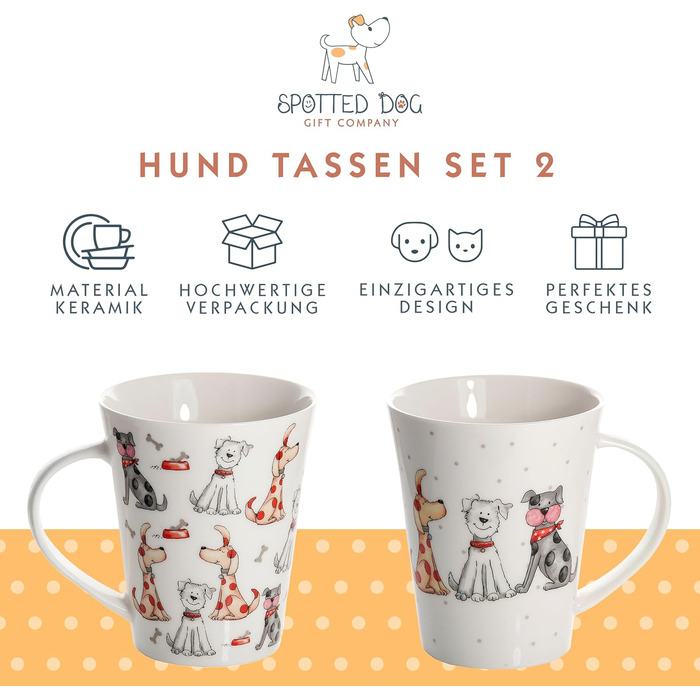 SPOTTED DOG GIFT COMPANY - Coffee mugs with dog motifs - Ceramic coffee cups - for coffee and tea - Gift for dog lovers - Set of 2