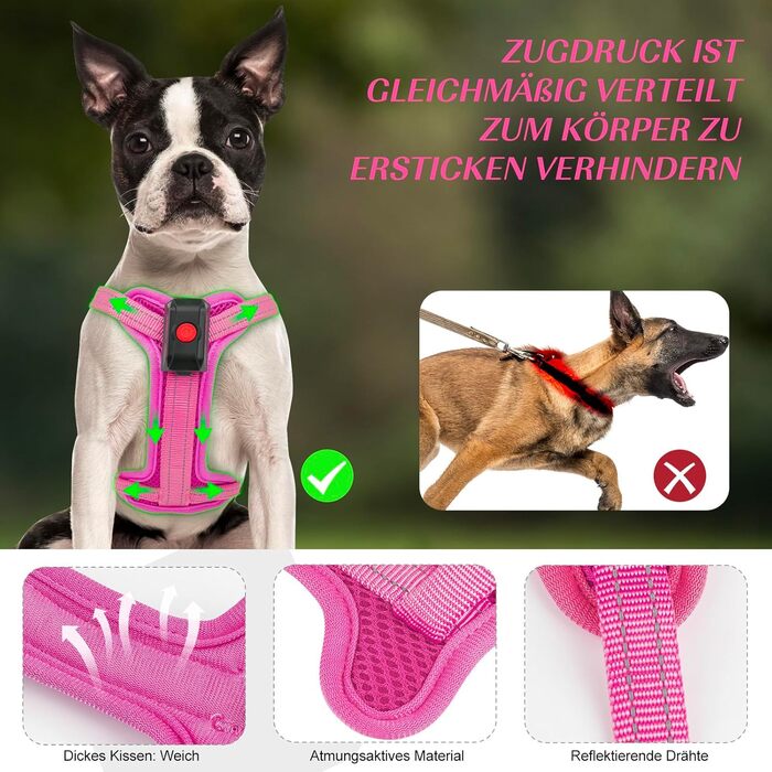 Світловідбиваючий нашийник для собак PZRLit з підзарядкою, для маленьких собак, XS, LED, для безпечних прогулянок вночі - Рожевий