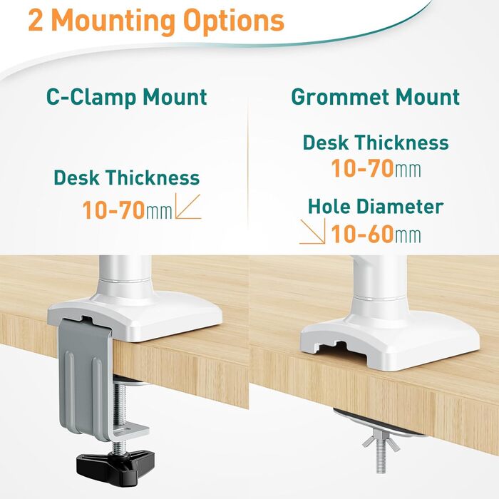 Кріплення для монітора ELIVED EV004W: газ-амортизатор, регулювання висоти, нахил, поворот, VESA 75/100mm (13-32 дюйми)
