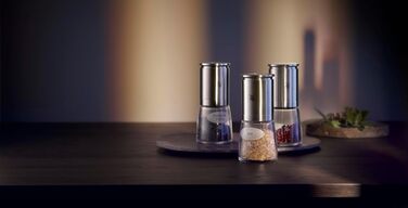 Набір млинців для солі та перцю WMF De Luxe, 2 шт, наповнені, з нержавіючої сталі Cromargan, скла та кераміки, млин для солі, перцю та чилі