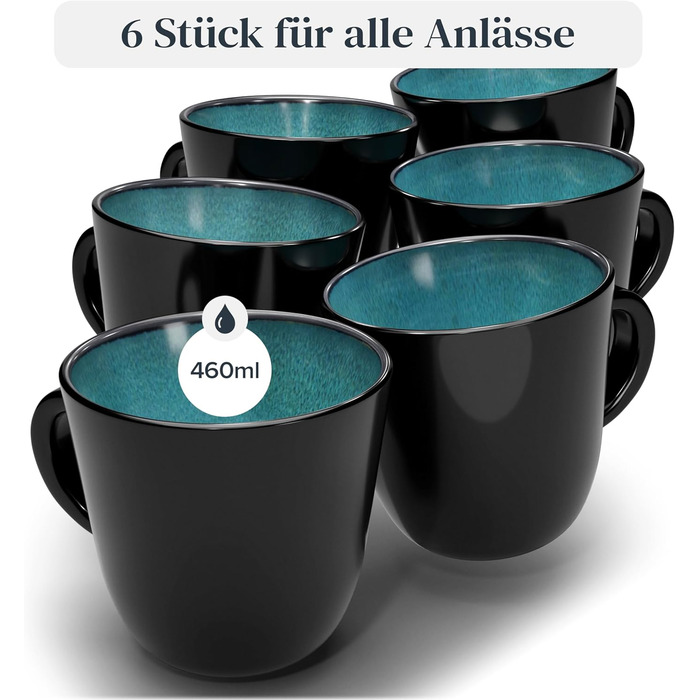 Набір чашок з кераміки Pure Living Ibiza (6 шт.) - Petrol