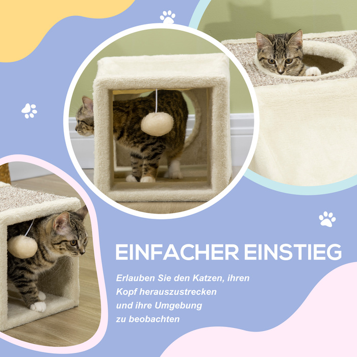 PawHut Cat Tunnel with Play Ball, Cat Toy, Sisal Play Tunnel, Brown+Beige, 98x30x30 cm | Aosom
