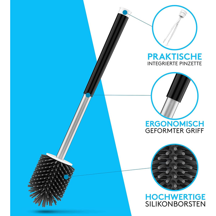 Щітка для унітазу Meister Faktur чорна - з дихаючою підставкою, антибактеріальна, для ефективного прибирання