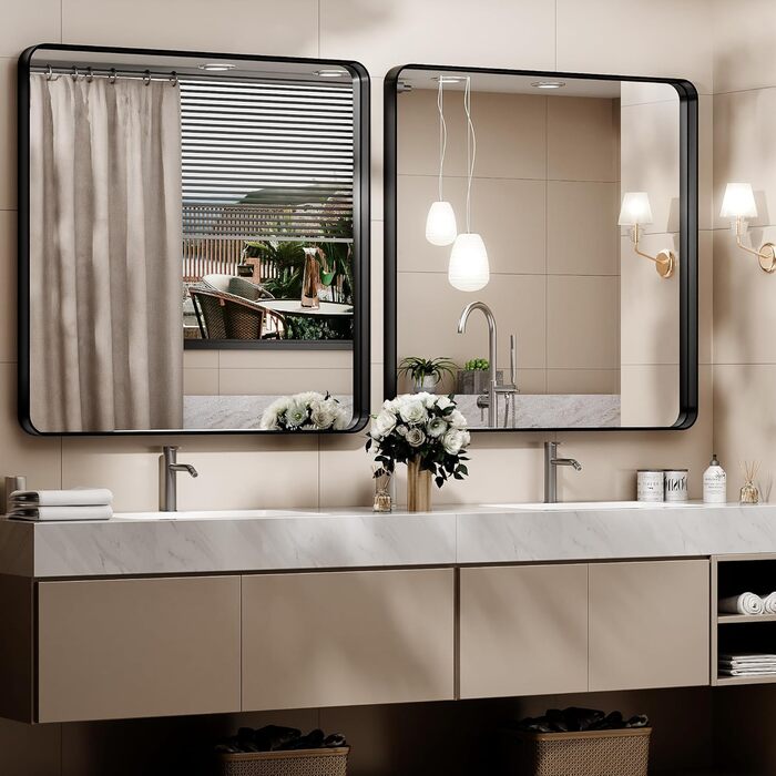 Дзеркало настінне Hasipu Schwarz, 55x60 см, глибокий рамковий прямокутний дзеркало для ванної кімнати, вітальні, коридору, чорний