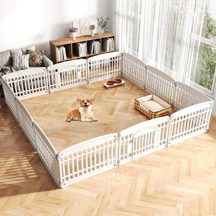 Клітка для цуценят GYMAX 60/75 см, 6 панелей, з замком та кріпленням для підлоги, для дому та вулиці, біла