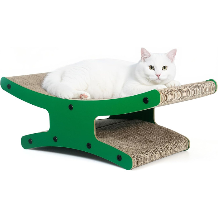 Котячий когтетоп з будиночком - XL когтетоп з подвійною стороною з гофрокартону 56x26x20cm - Стабільне ліжко-лежанка з м'ячем (натуральне дерево)