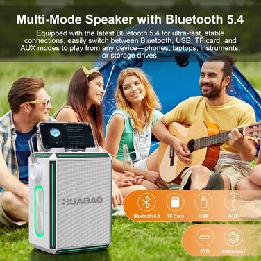 Портативна Bluetooth-колонка караоке з 2 бездротовими мікрофонами, RGB-підсвічуванням, регулюванням високих та низьких частот, ефектами голосу, AUX/USB/TF/OTG, 6,5 мм роз'єм, для вечірок (біла)