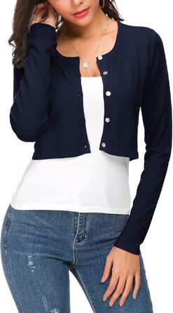 Болеро жіноче EXCHIC трикотажне з ґудзиками, довгий рукав, темно-синій (Navy Blue) - ідеально для суконь