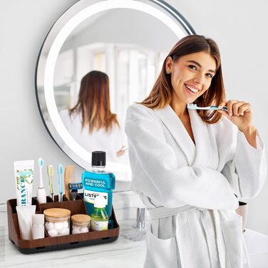 Тримач для зубних щіток у ванну кімнату: органайзер для електричних щіток та пасти, 7 відділень, дерев'яний (колір коричневого дерева)