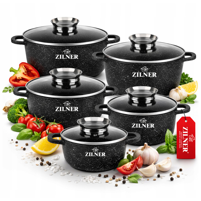Набір каструль Zilner з мармуровим покриттям, алюмінієвий, 10 предметів