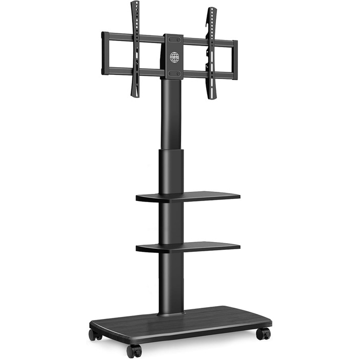 FITUEYES Rolling TV Stand with 3 Shelves - Adjustable Height & Swivel - Fits 32-70 Inch TVs (up to 40kg) - VESA 400x600 - White/Black