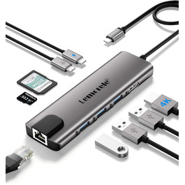 Lemorele USB-C хаб – адаптер USB-C 9 в 1 з алюмінієвим корпусом. Gigabit Ethernet, 4K HDMI, 100W PD, 3 USB-A, USB-C, SD/TF, док-станція для MacBook, iPad, Windows, Switch, Chromecast